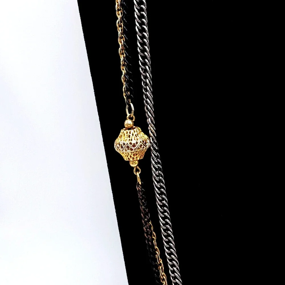 Celebrity‎ NY Triple Strand Necklace Mixed Metal Vintage